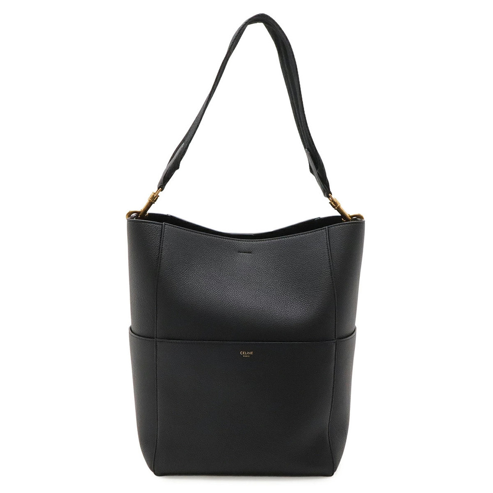 Celine Sangle Bucket Shoulder Bag Hobo Leather Black
